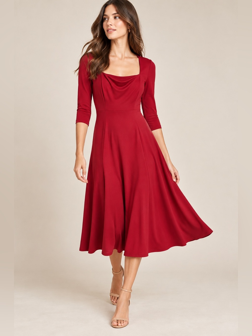Maeve Anthropologie Jocelyn Red Square Neck Midi Dress Small Wedding Guest Date